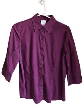 GEORGE Stretch Button Down Blouse Purple Grape Plum Great Condition Women's M